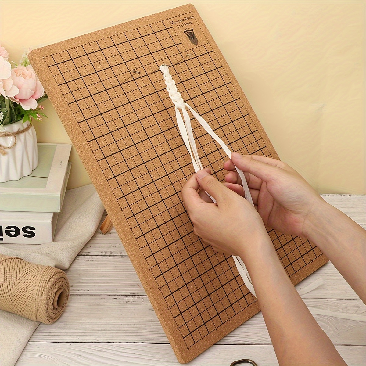 

Double-sided Macrame Weaving Board Set, 8x8" & 12x16", Light Brown - Includes Braiding & Knotting Instructions For Diy Bracelet And Craft Creation, Macrame Craft Kit