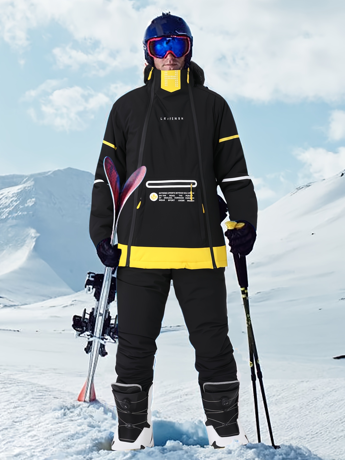 men's winter sportswear suits warm windproof hooded jacket