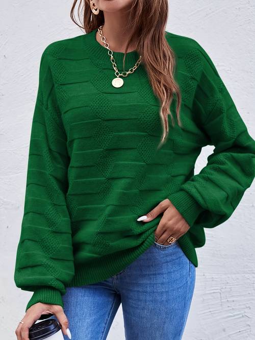 Plus Size - Women S Stretchy Sweater - Long Sleeve Pullover Sweater, Soft Everyday Sweater for Fall/Winter, Office & Casual Outfits - Round Neck Sweater in Emerald Neutral Tones, Fall Fashion, , Comfortable Material, Versatile Top, Winter Essentials