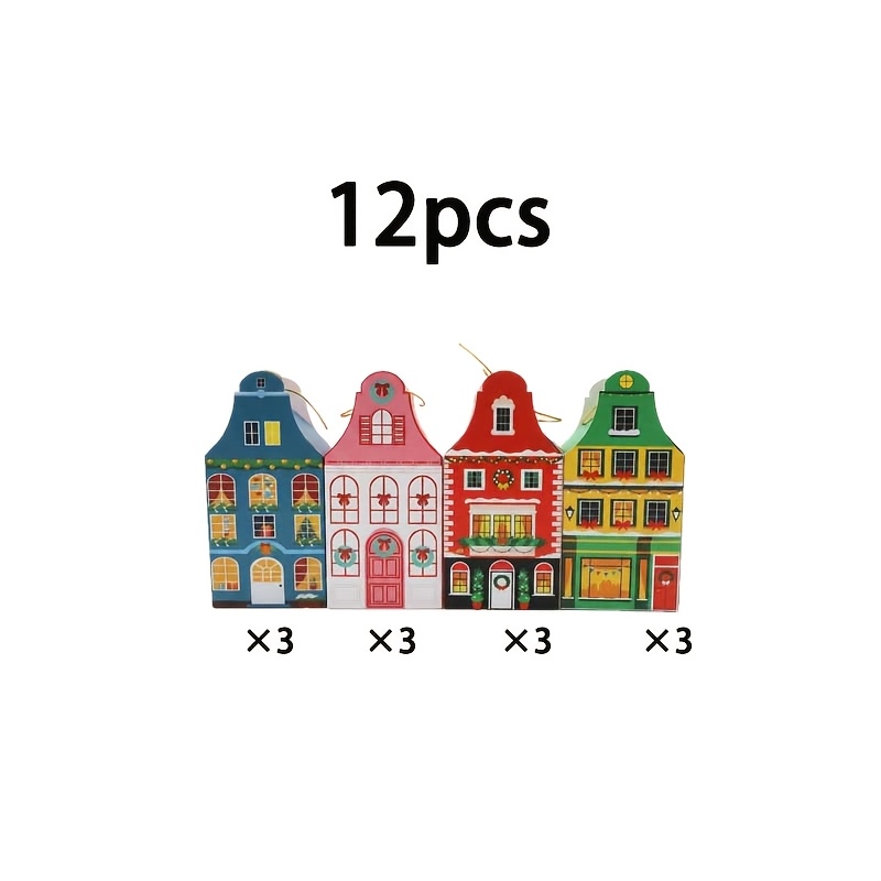 TEMU 12pcs Christmas Shaped Paper Gift Boxes With Ties, Assorted Colorful European Print Foldable Holiday Favor Boxes For Xmas, New Year, , Gift