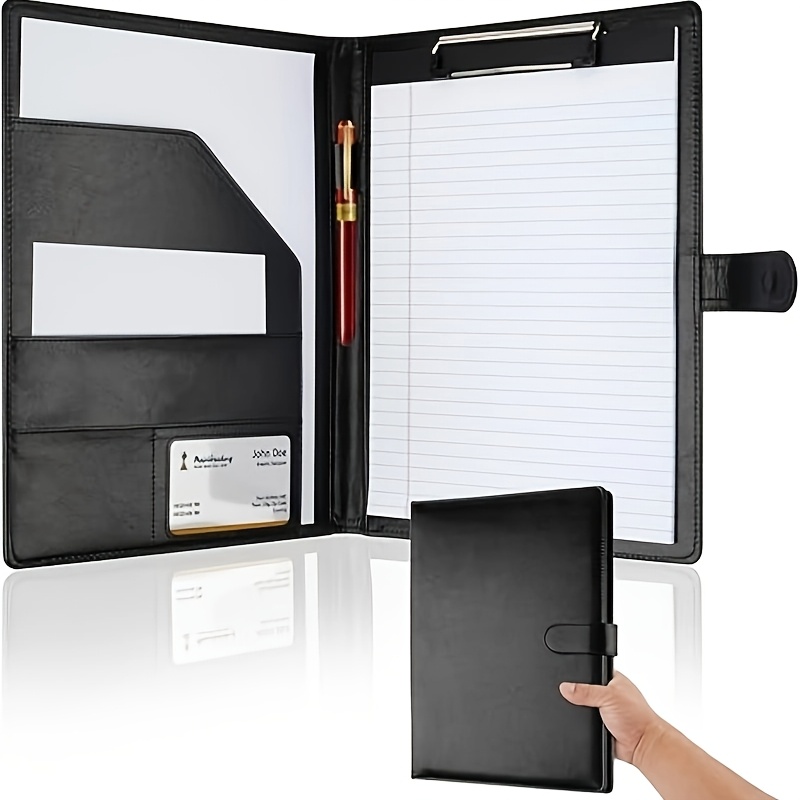 

1pc Professional Clipboard Portfolio - A4 Letter Size Binder With Pad, Holder & Pen Slot, Black, Ideal For Business, Office, And Meetings