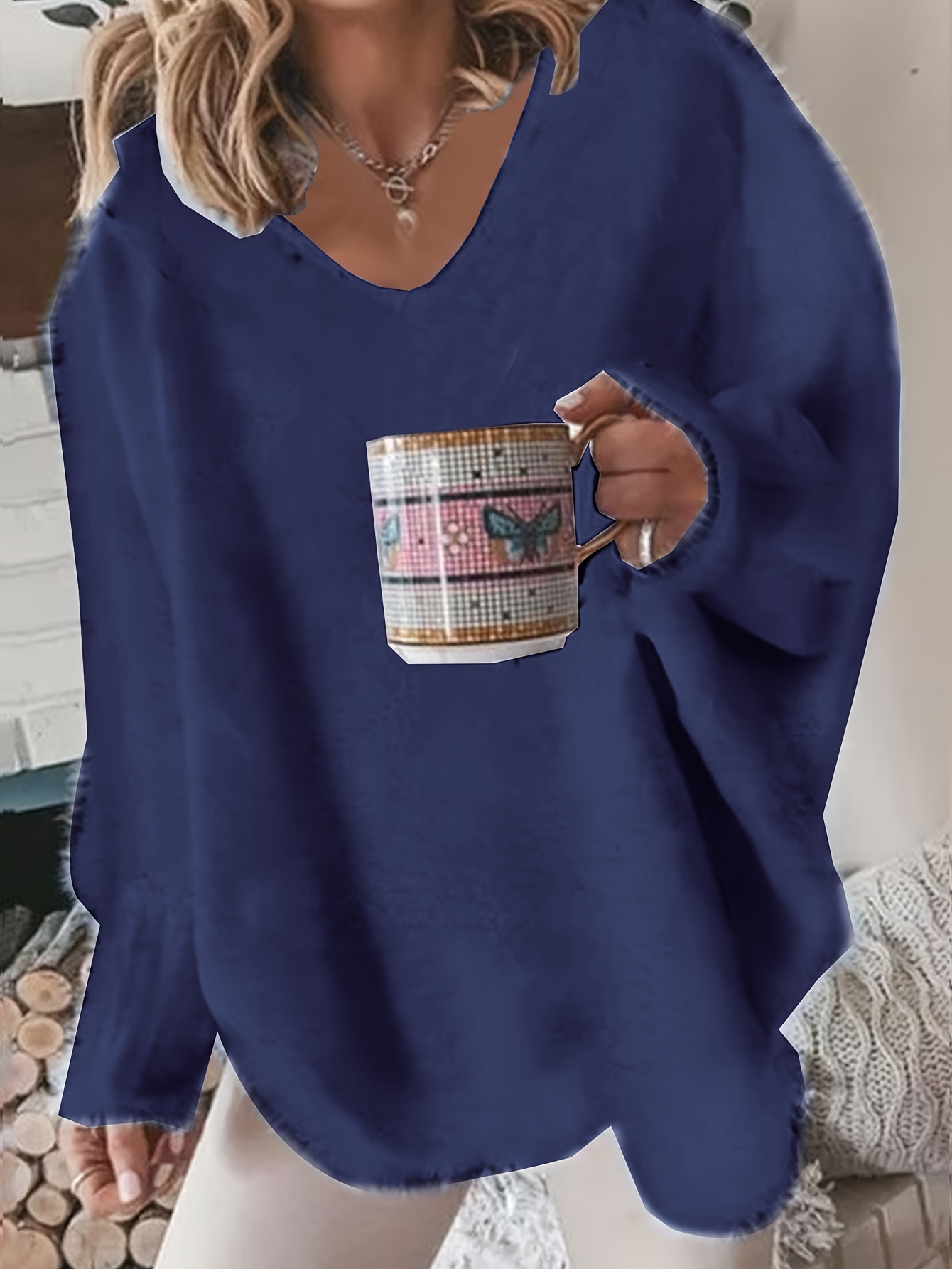 women's plus size casual v neck pullover sweater soft Temu Germany