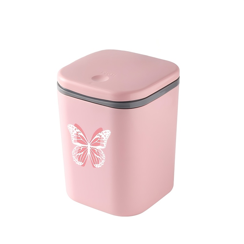 TEMU 1pc Cartoon Print Desktop Trash Can, Pink And White Double-layer Hollow-out Pattern, Mini Desktop Waste Bin, Dining Table Coffee Table Mini