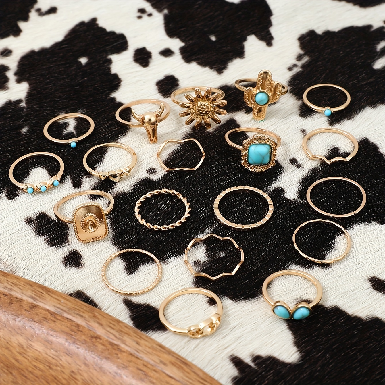 19pcs Alloy Iron Hoop Ring Set, Vintage Ethnic Style