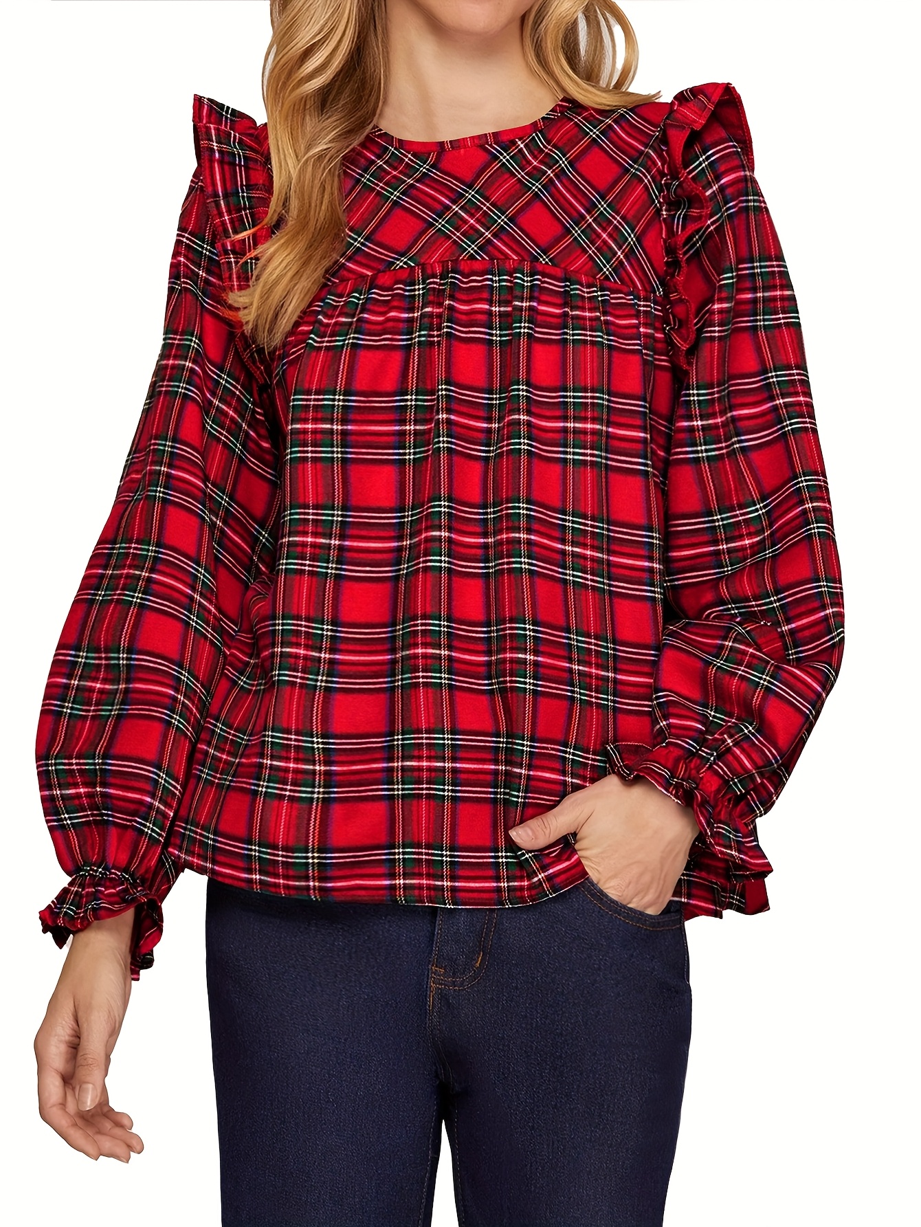 blusa elegante mujer cuadros camisa negra hombros - Temu Guatemala, image size:800x1066