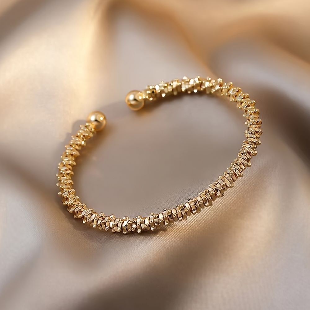 Golden Tone Bracelet for Women Minimalist Adjustable Open Cuff Bangle