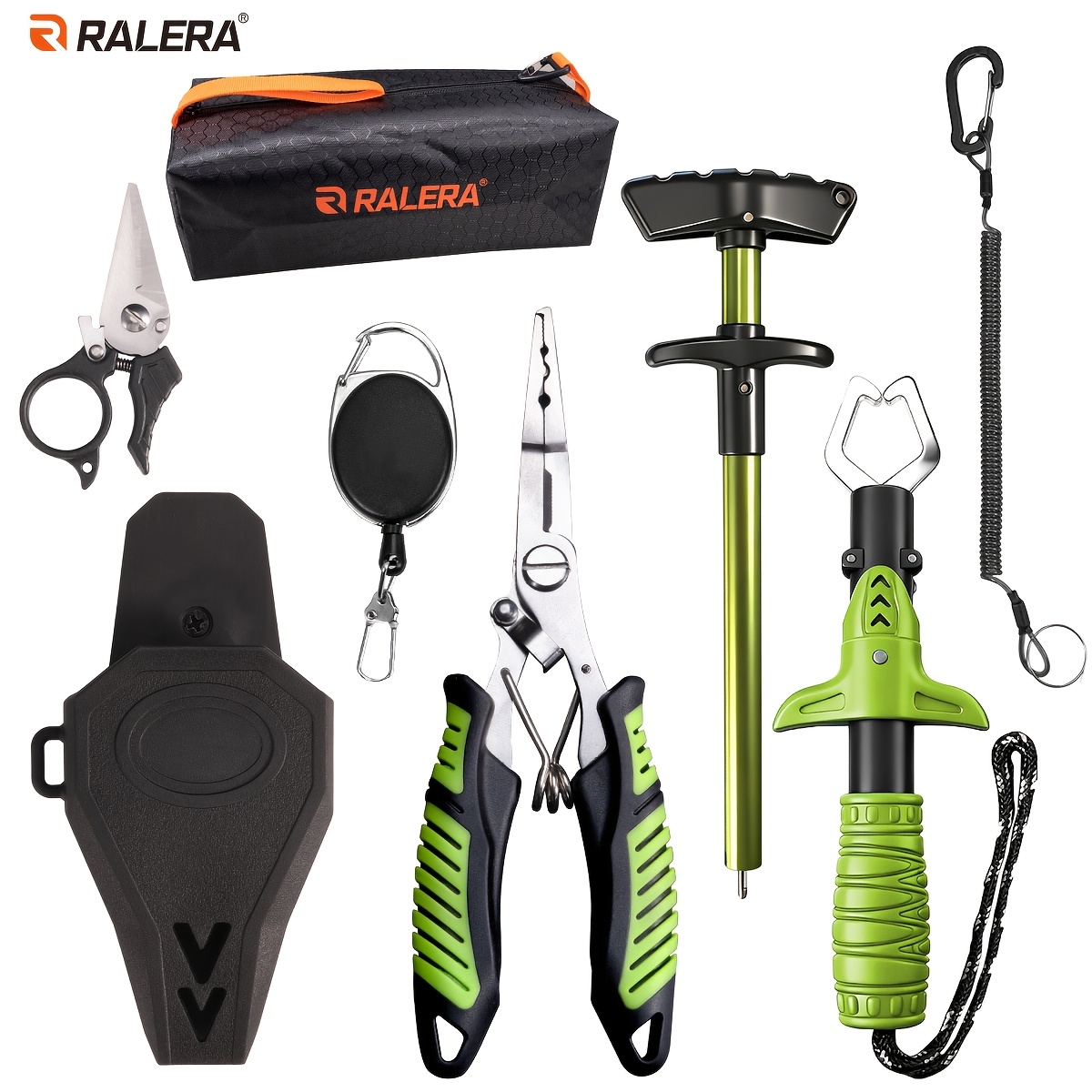 TEMU Set Completo di Attrezzatura da Pesca Professionale RALERA Pinze da Pesca, Estrattore di Ami , Pinza per Pesci, Anti-Smarrimento, Fibbia