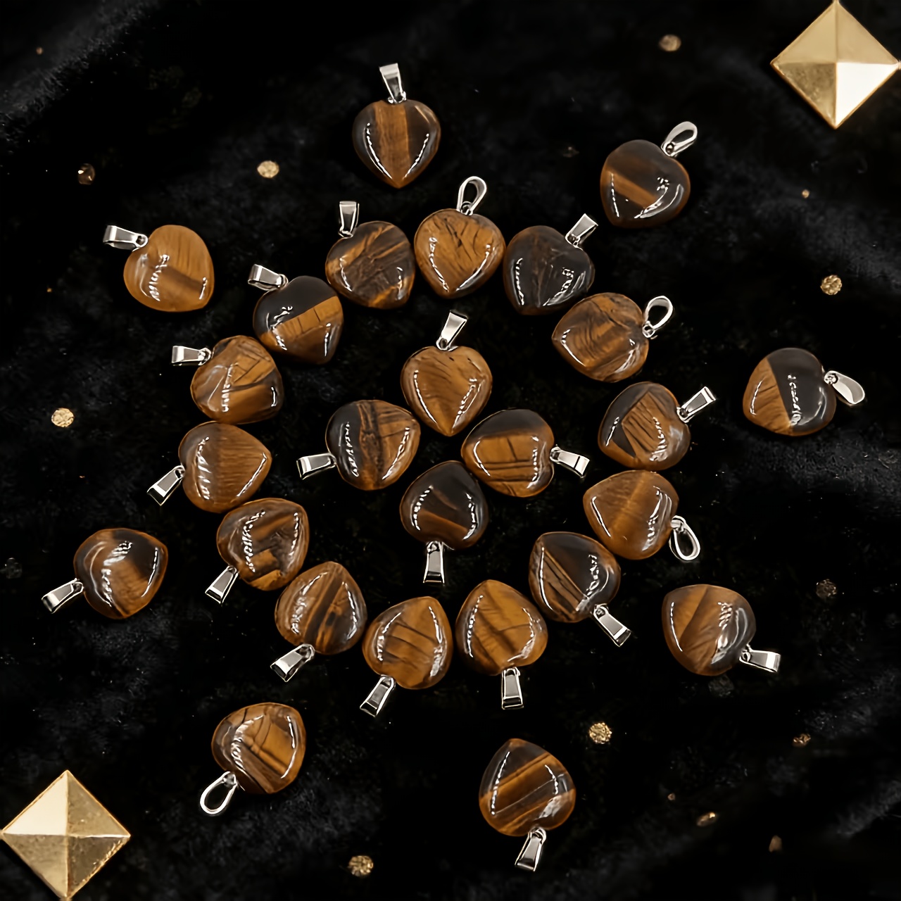 12pcs Set Natural Tiger Stone Heart-Shaped Pendants