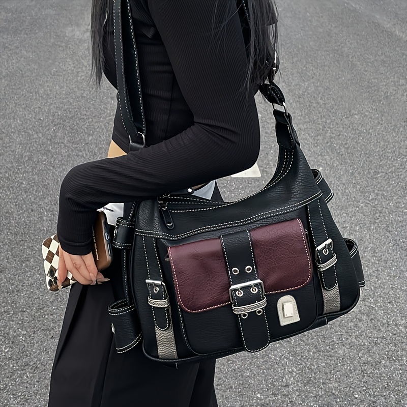 Image of Women' Y2k Chopper Crossbody Bag With Motorcycle Style - Multi-pocket Diagonal Strap, Zippered Compartments & - Nylon Casual Everyday Bag Suitable For Women ( Travel,)