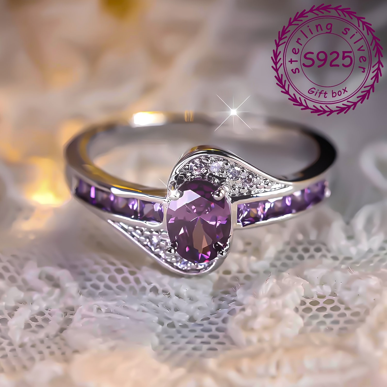 TEMU A Stylish Ring Made Of 925 Sterling Silver Featuring A Cubic Zirconia Inlay - Safe For , Free Of Nickel, Perfect For Weddings, Valentine's Day