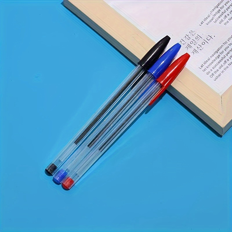 

50pcs 1.0 Bullet Head Ballpoint Pen, Plastic Ballpoint Pen, Simple And Transparent Ballpoint Pen, Office Stationery