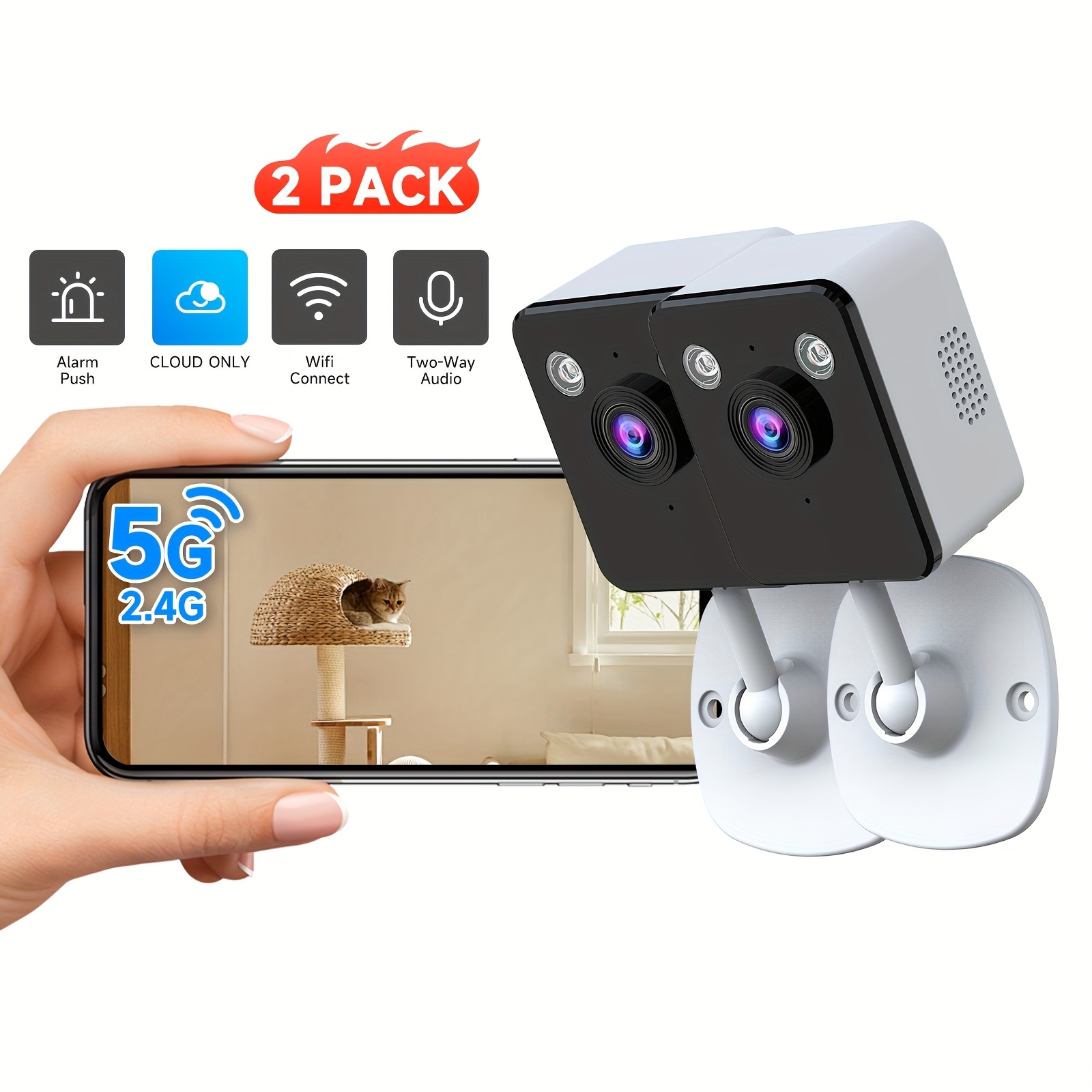 2pcs Cloud Wireless Surveillance Camera, Full-Color Night Vision, Two-Way Voice CallMotion Detection, Built-in AP Hotspot, WiFi Cameras for Home Security — Zaynora Luxury Marketplace