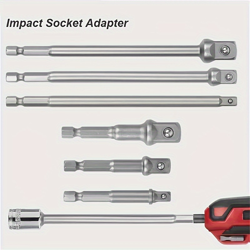 TEMU 6pcs Metal Impact Socket Adapter Set, Suitable For Electric Drills, Hexagonal Shank To Square Socket Drill Bit Extension Rods, 1/4 Inch 3/8 Inch