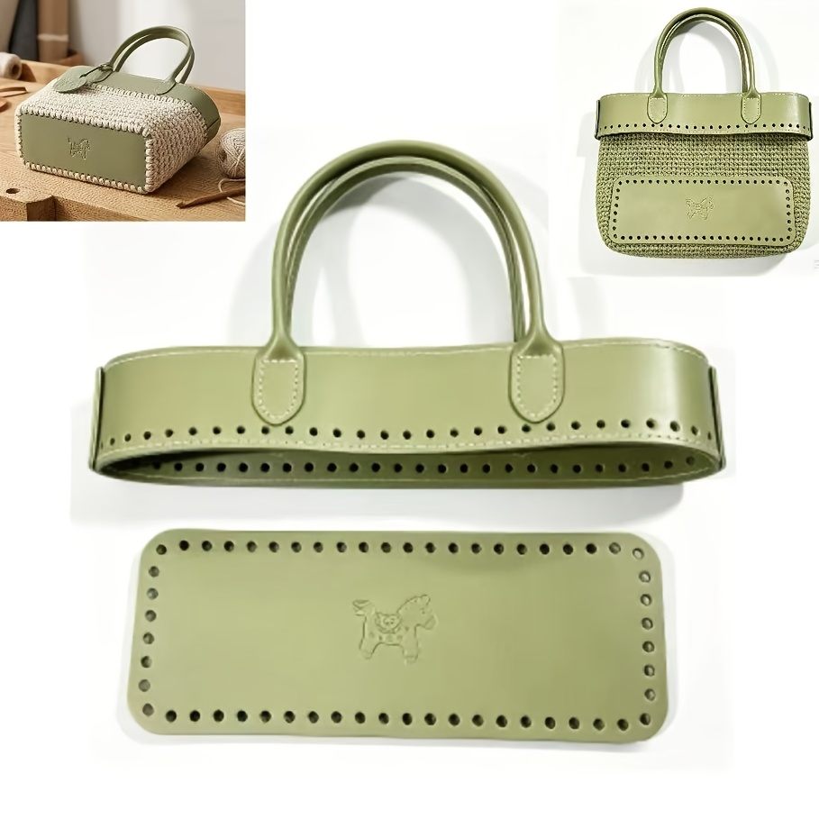 TEMU Kit de de sac à main en crochet en similicuir avec poignée de sac et trous de 5 mm / Accessoire de sac tissé en similicuir pour femmes avec base