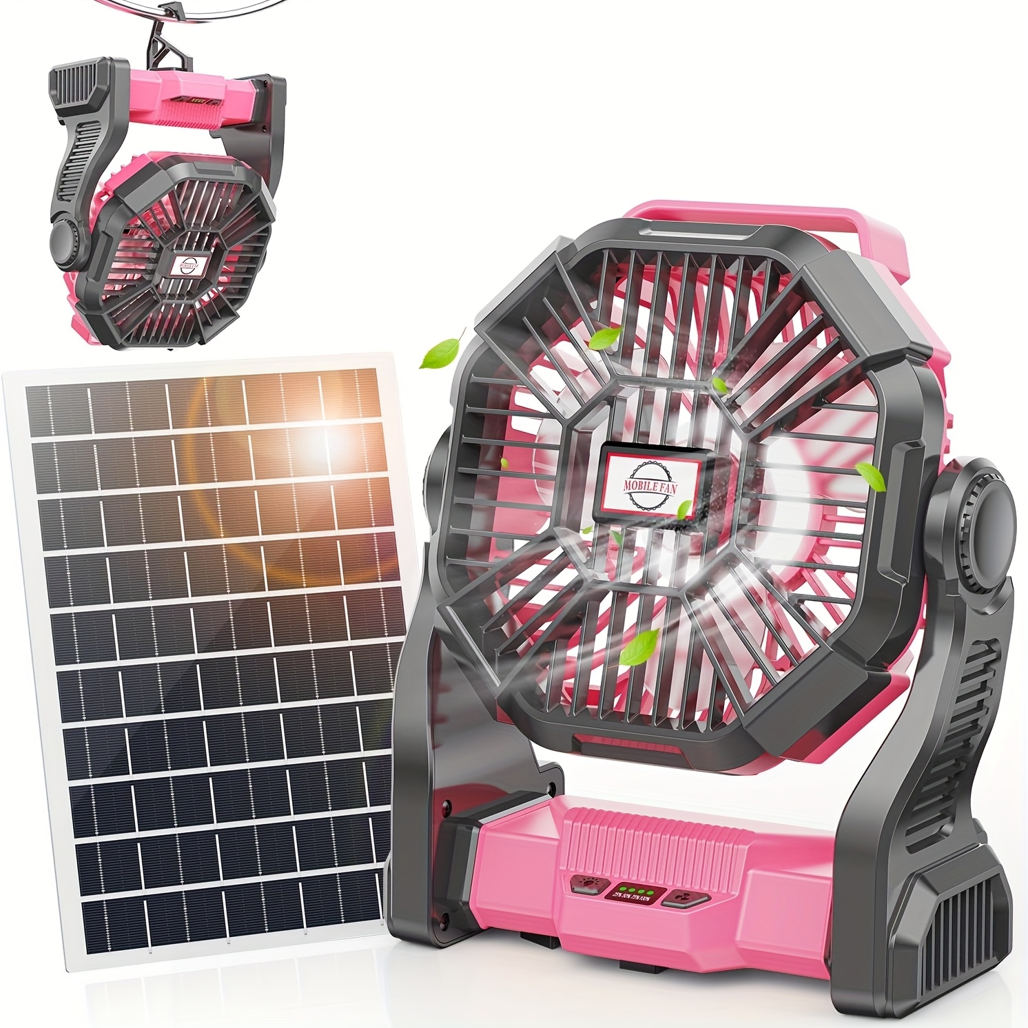 TEMU 20, 000 Mah Solar Fan, Usb Battery Fan, Solar Charging Fan Led Light, With Emergency Power Supply And Hook, Suitable For Camping, Hiking And Picnics