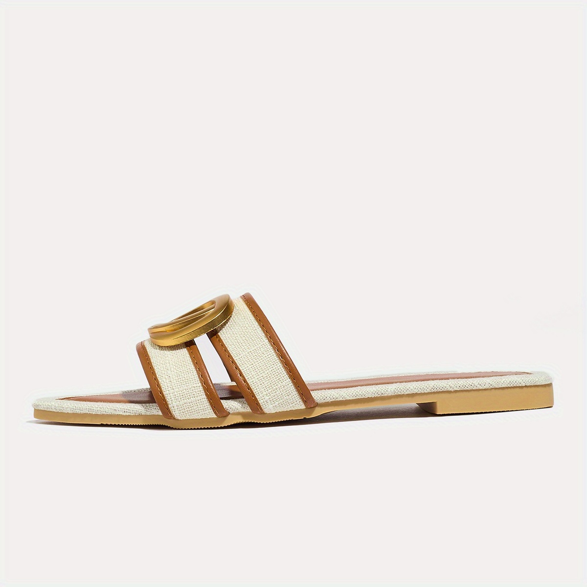 Women'S Stylish Flat Sandals with Pointed Toes And Metallic Buckles, Women Shoes