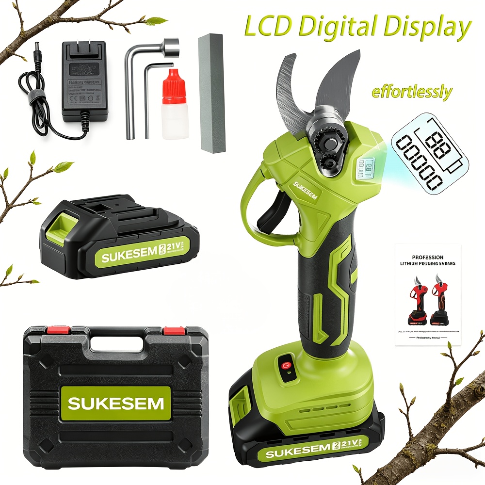 TEMU Electric Pruning Shears Cordless, Lcd Display, , , Professional Garden Pruner For Tree Branches, , Landscaping &