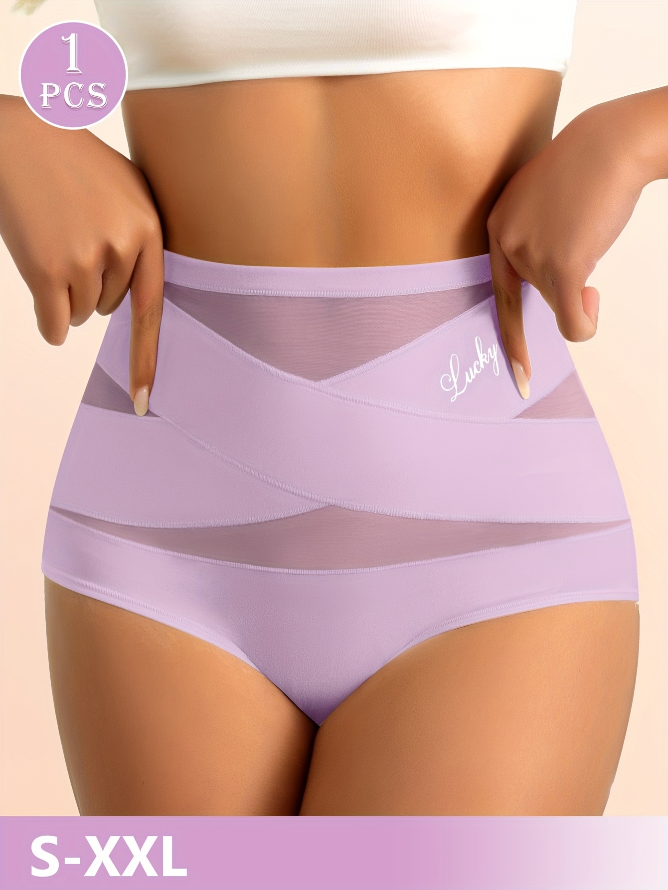 Women's High-Waisted Breathable Mesh Cross-Pattern Design Tummy Control Butt-Lifting Seamless Shaping Briefs
