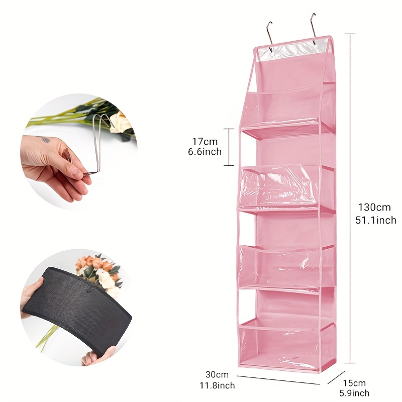 TEMU Hanging Fabric Storage Solution For Behind Doors, Over-the-door Organizer Bins, Wardrobe Storage With 4 Spacious Pockets, Suitable For Bedrooms,
