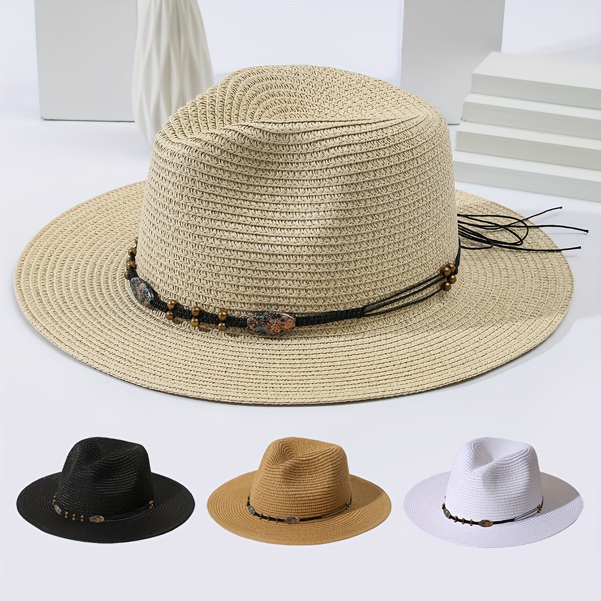 Summer Women Straw Hat Cowboy Hat British Style Belt Buckle - Temu