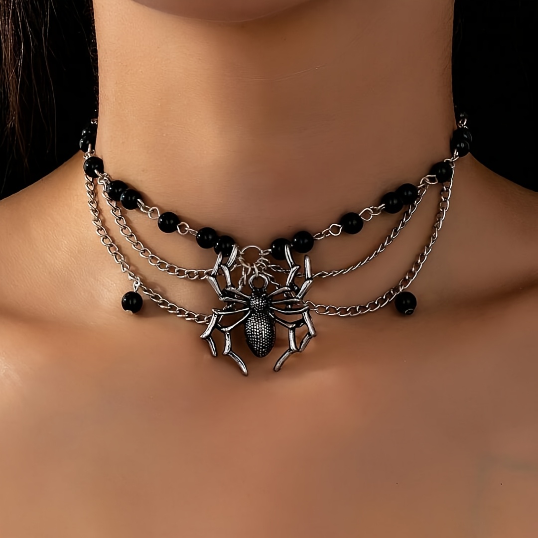 TEMU 1pc Collier Pendentif Mode Femme, Pendentif Araignée Style Gothique Noir et Chaîne de Collier , Convient pour le Port des Femmes, les Fêtes et