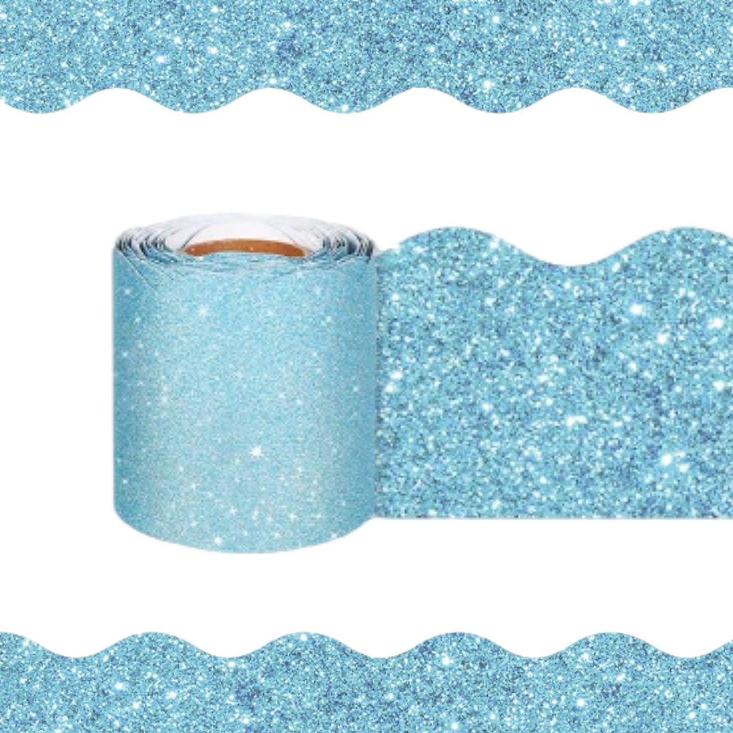 TEMU 1 Roll Domuuh Spring Easter Glitter Bulletin Board Borders - Candy Color Macaron Die-cut Strips With Wavy & Straight Edges, Oval Shaped Sparkly