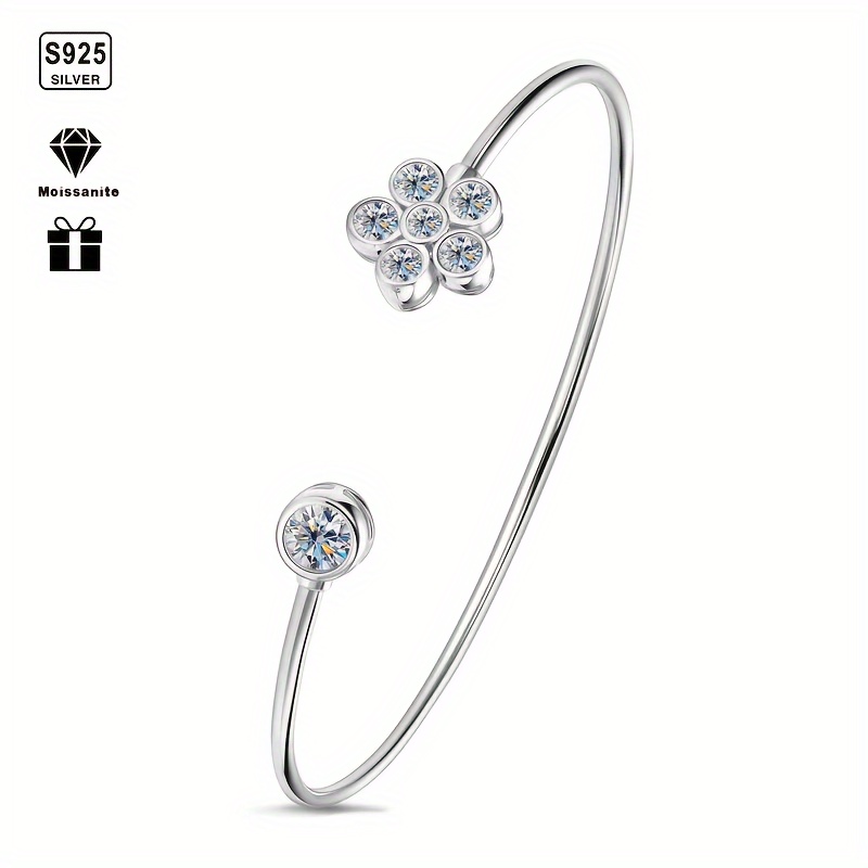 

1pc S925 Silver With 1.1ct Moissanite Small Flower Bracelet For Men And Women | Gemstone Jewelry | Gifts For Him | Gifts For Her | Brithday Gifts | Wedding | Anniversary | Engagement Gifts |