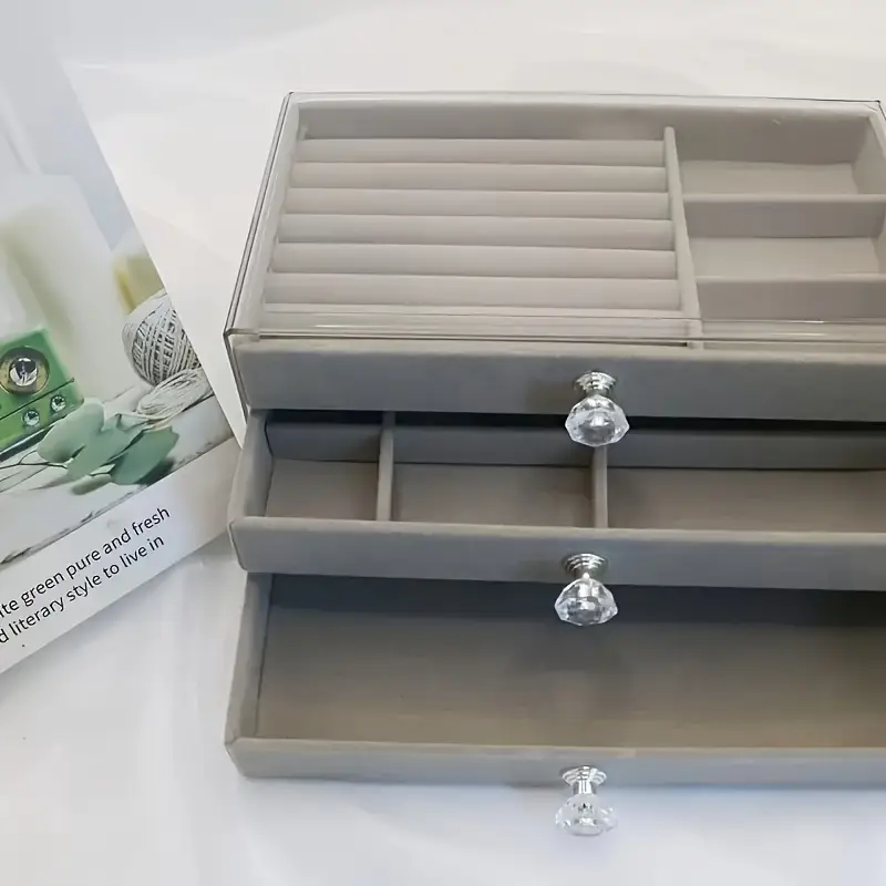 large capacity jewelry organizer box with transparent lid - elegant beige/white/gray/black/ - watch, bracelet, earring, necklace storage - durable plastic construction - for home, salon, boutique - jewelry display case - easy- - modern - organizer drawer - jewelry storage box, jewelry box, , contemporary style, fabriclined interior, home organizers, , sturdy construction, fashion Product details 2