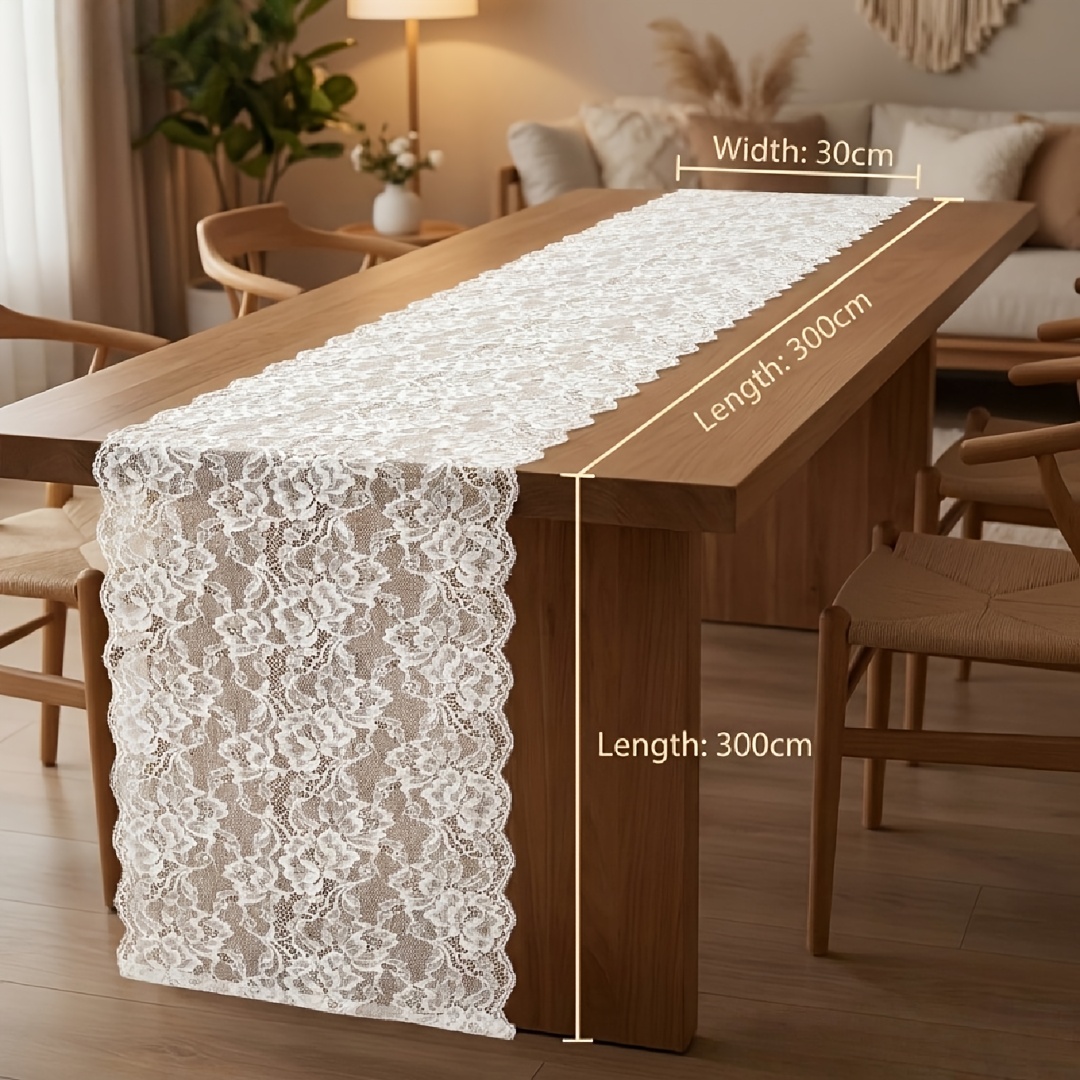 TEMU 1pc Lace Table Runner Rectangular Wedding Table Runner Fashion Embroidery Fashion Tablecloth Suitable For Wedding Parties Romantic Decor