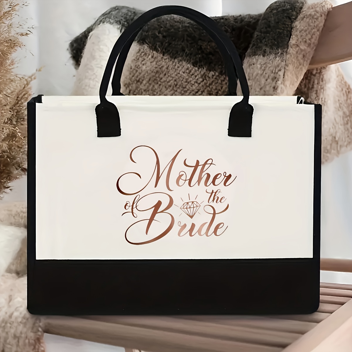 

1pc Nylon Tote Bag For Wedding - "mother Of The Bride/groom" Floral Letter Print, Foldable, Large Capacity, Unlined, No-closure, Solid Color, Theme, Ideal For Shopping, Travel & Gifts