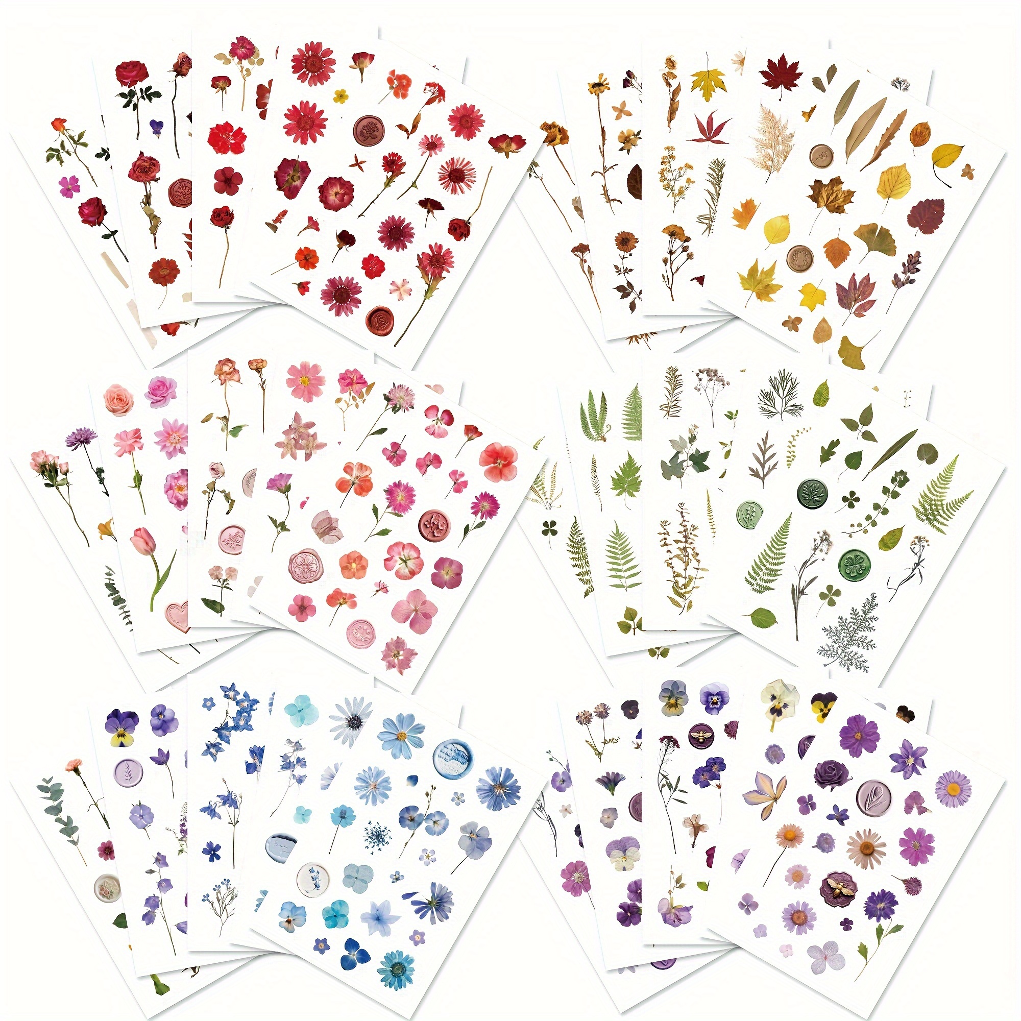 stickers de flores y sellos