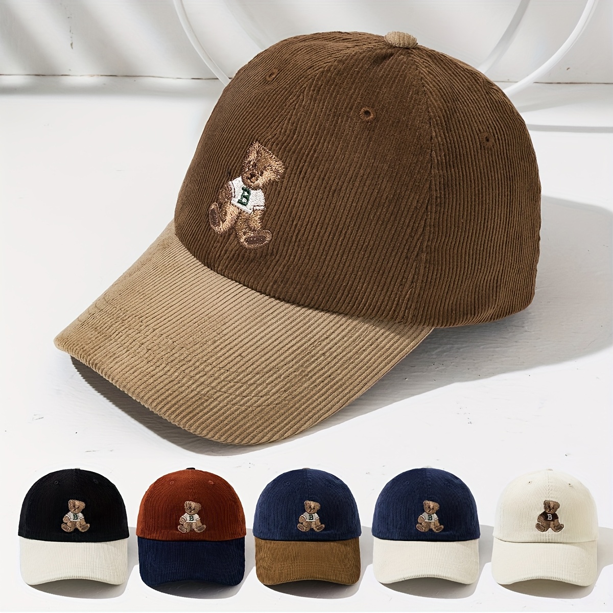 

Vintage-inspired Corduroy Baseball Cap With Cute Embroidered - Adjustable, Lightweight & Stylish For Women