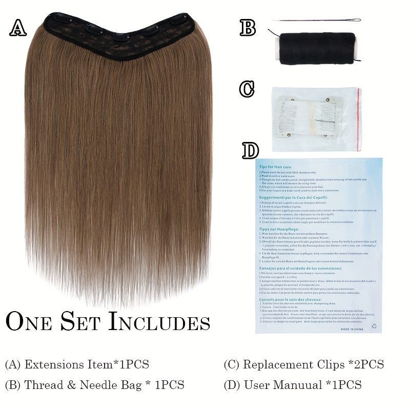 1pc 5 clip in elegant straight v shape hair extension real human hair accessories for women and girls 16 22inch   look with decorative clips increase hair volume halloween christmas festival   diverse hairstyles   details 8