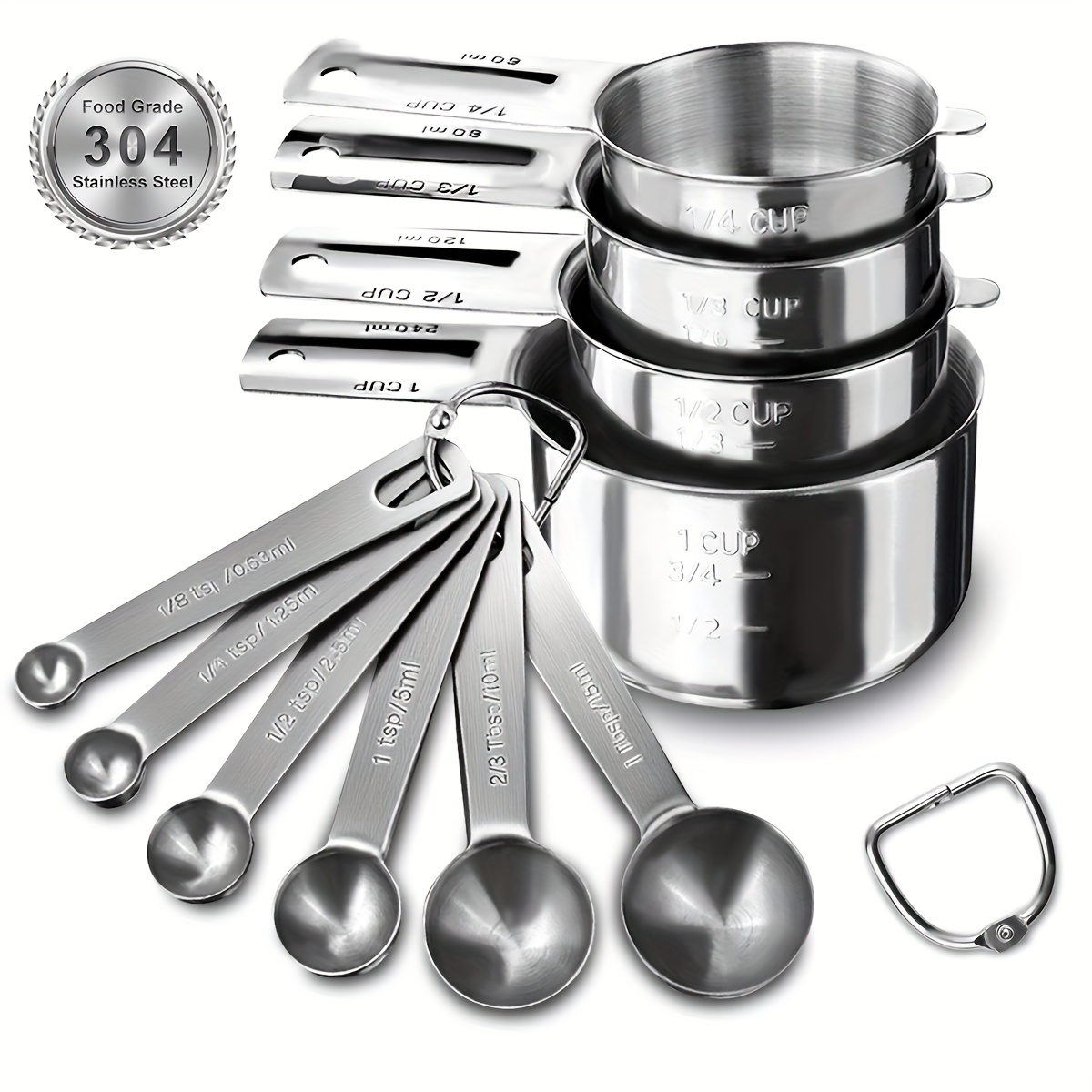 TEMU Stainless Steel Measuring Cups & Spoons Set Stackable Measuring Cup Set Used To Measure Wet And Dry Ingredients Cups And Spoons Kitchen Baking