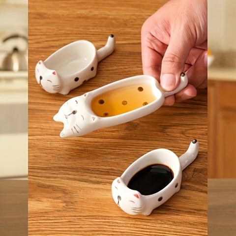 2pcs set cat ceramic   ceramic cute cat multifunctional seasoning plate chopstick holder snack dipping plate13 5 4 5cm 5 31 1 77in versatile   tableware suitable for appetizers desserts sushi sauce small plates Product details 5