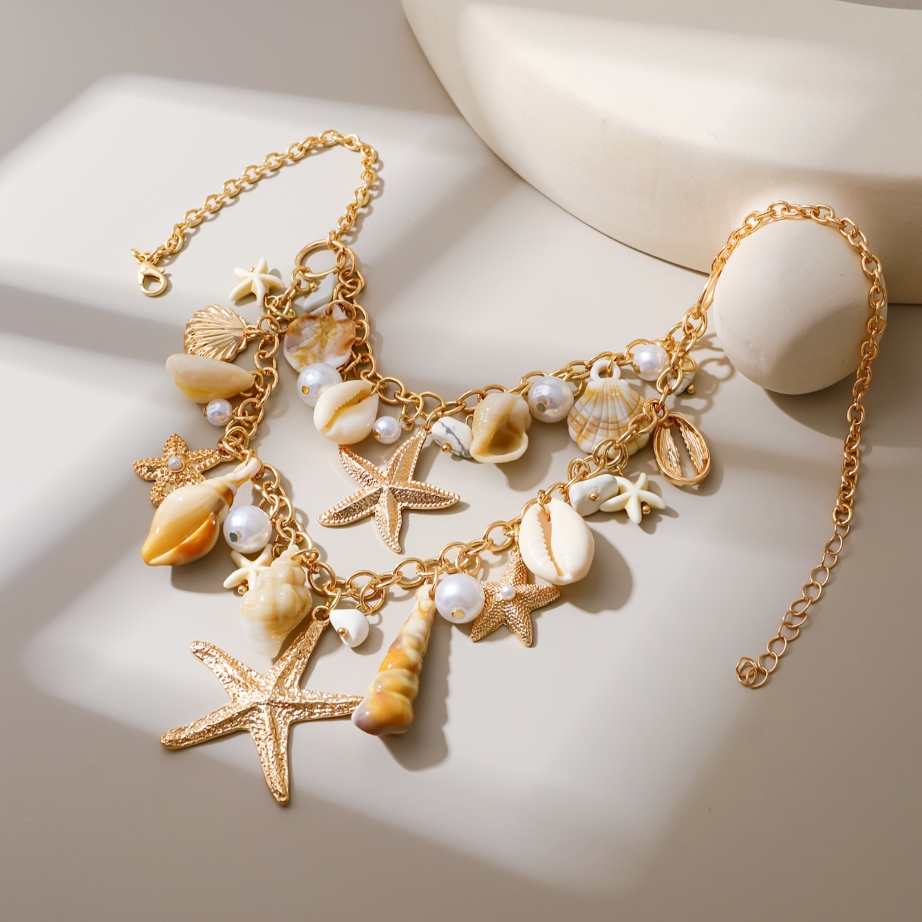 Boho Layered Necklace Shell Starfish Pendant Tassel Chain