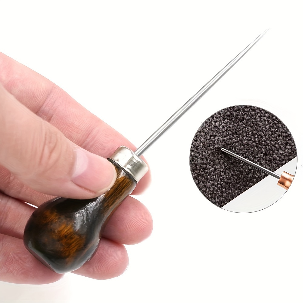 

1pc Wooden Metal Gourd Awl - Leathercraft Stitching Tool - Diy Leatherworking Accessory