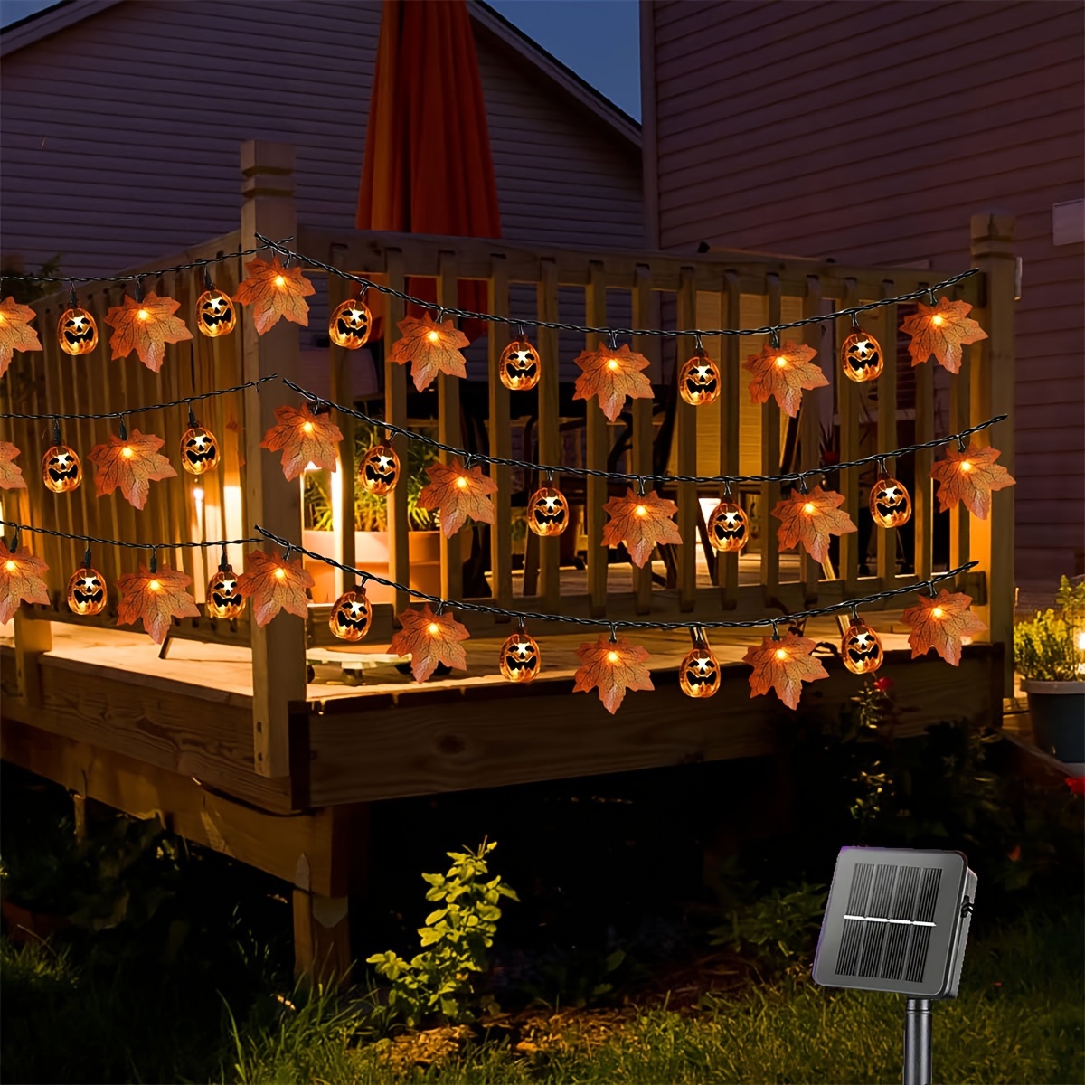 

Solar-powered Pumpkin & Maple Leaf String Lights - 20 Led, 8 Lighting , Indoor/outdoor Decor, Bedroom, Birthday Parties & Themed Events, Energy-, No Battery Required