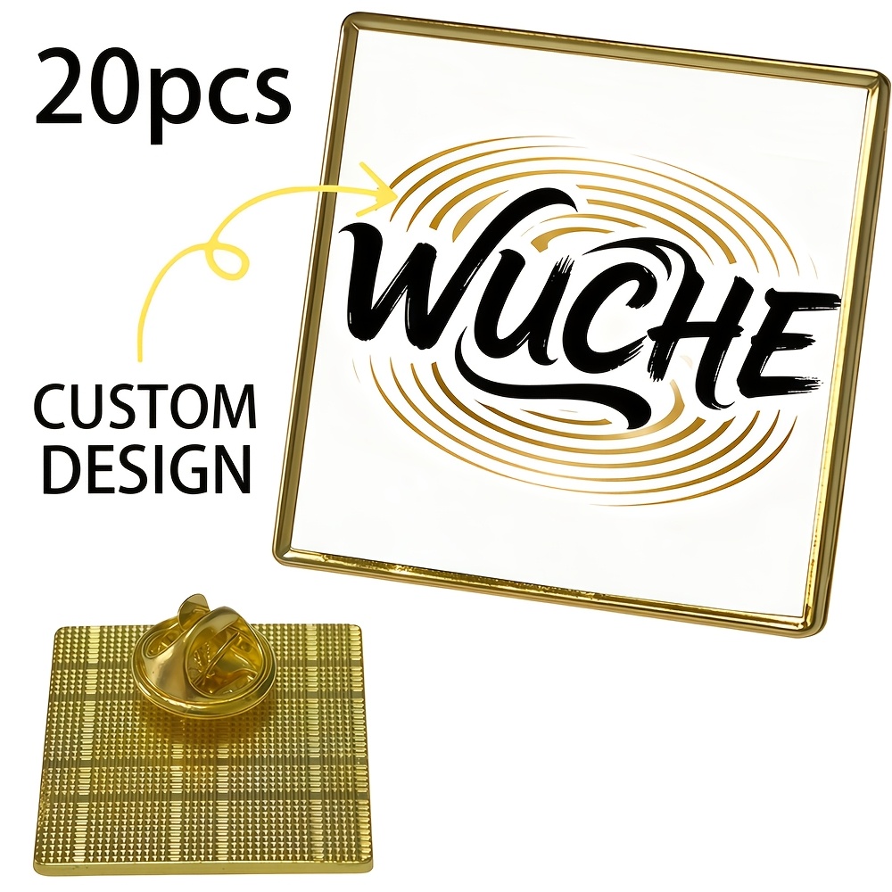 TEMU 20pcs Custom Badge Brooch Set, Personalized Enamel Square Brooches That Printed With Logos/names/numbers/text, Suitable For And Wedding Gifts.