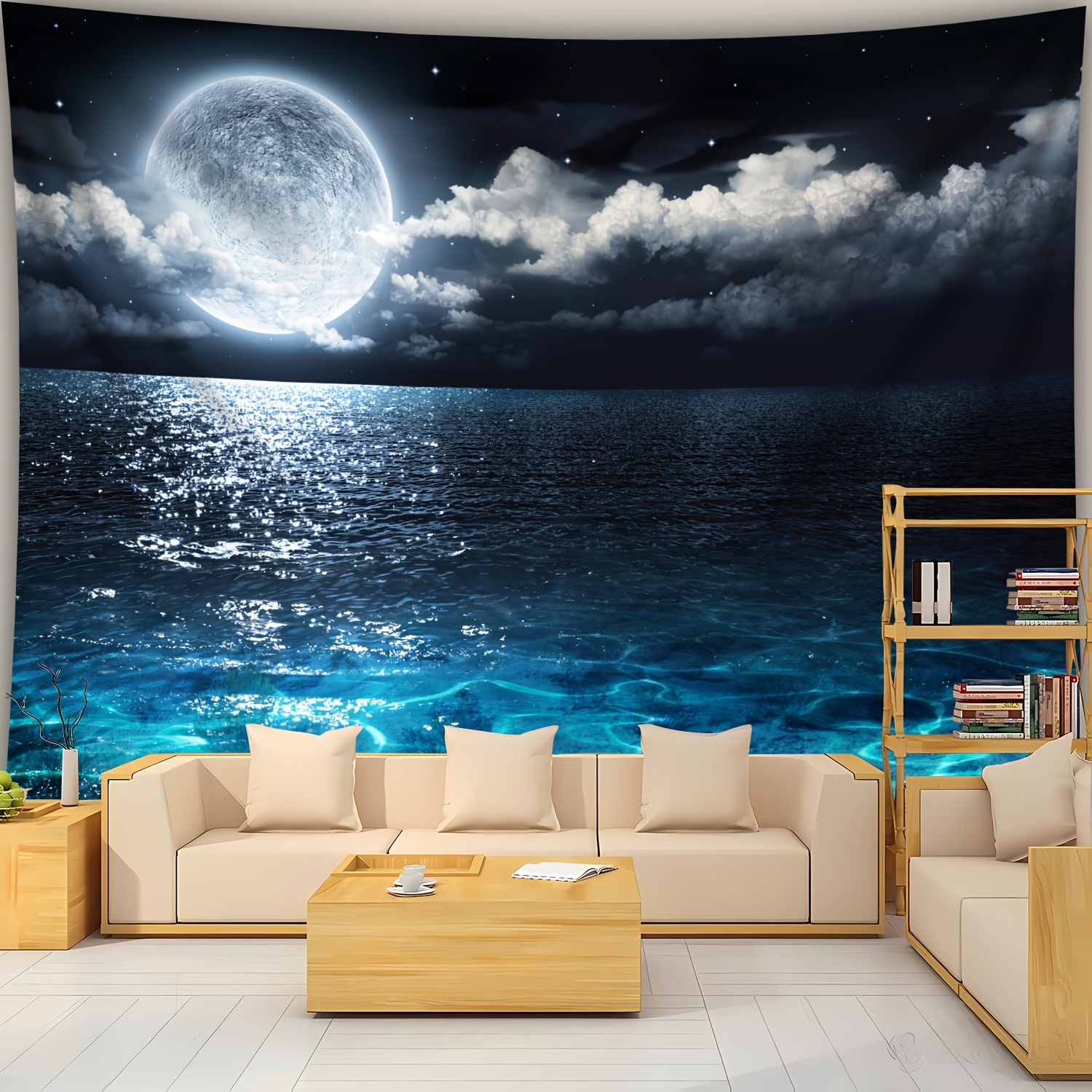 Ultra Large Sea Moon Landscape Wall Hanging Tapestry For Decor_voghion.com