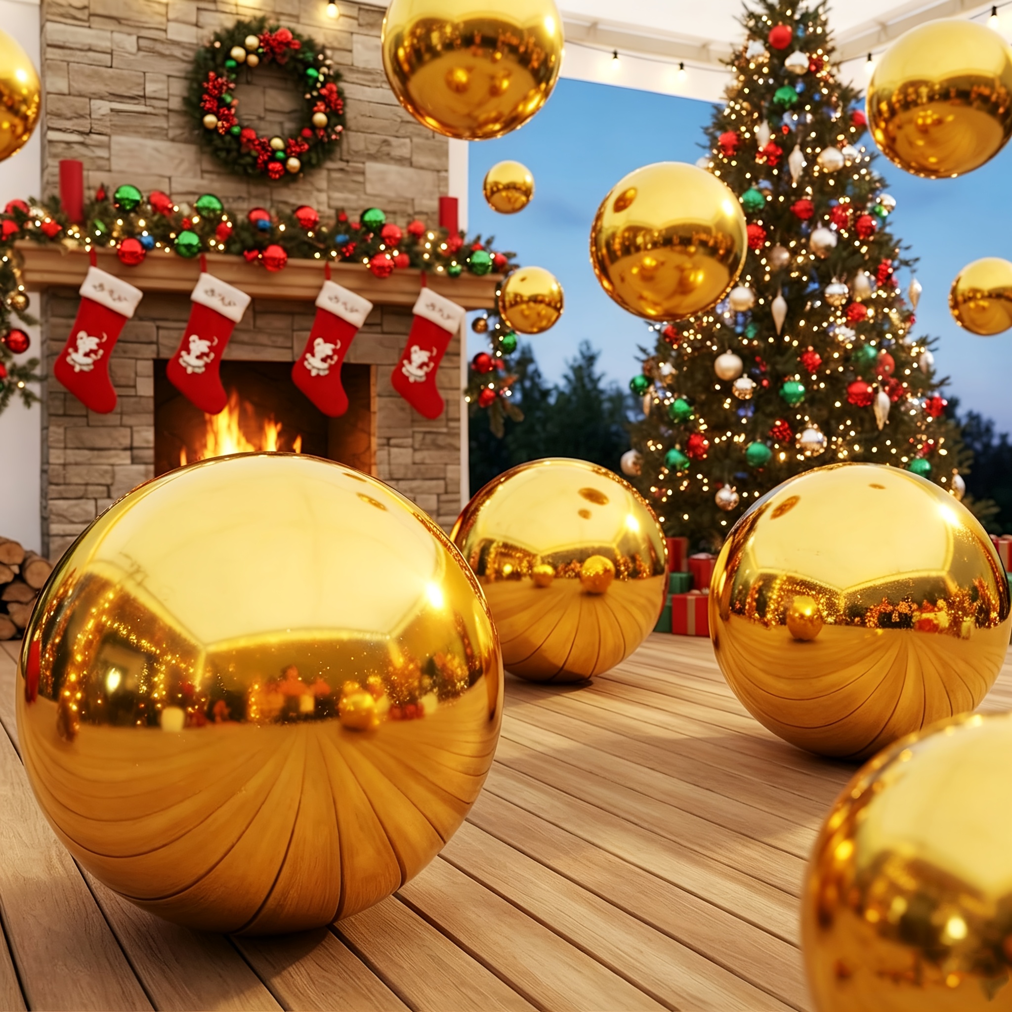 item picture 15pcs christmas   balloons with white ribbons large shiny metallic golden reflective balls christmas decorative gift balls christmas decor thanksgiving decor party decor disco party decorations winter decorations