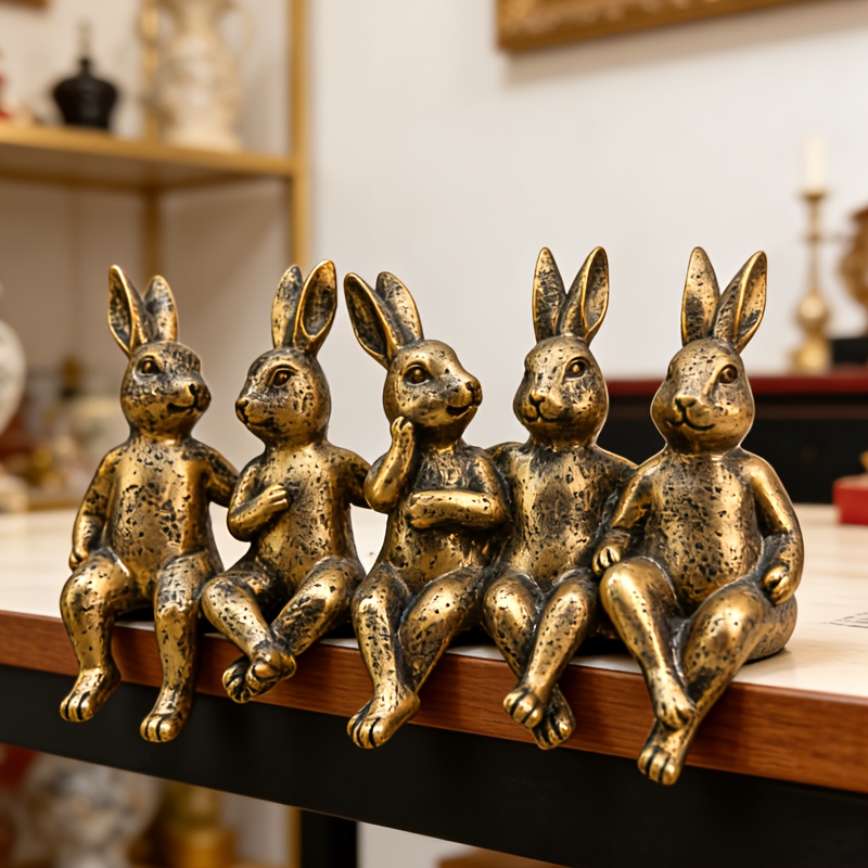 E-shop ., Sammelfigur, Vintage Five Golden Brothers Hase dekorative Statue Ornament, geeignet für Schreibtische, Erkerfenster, Eingangsbereiche,