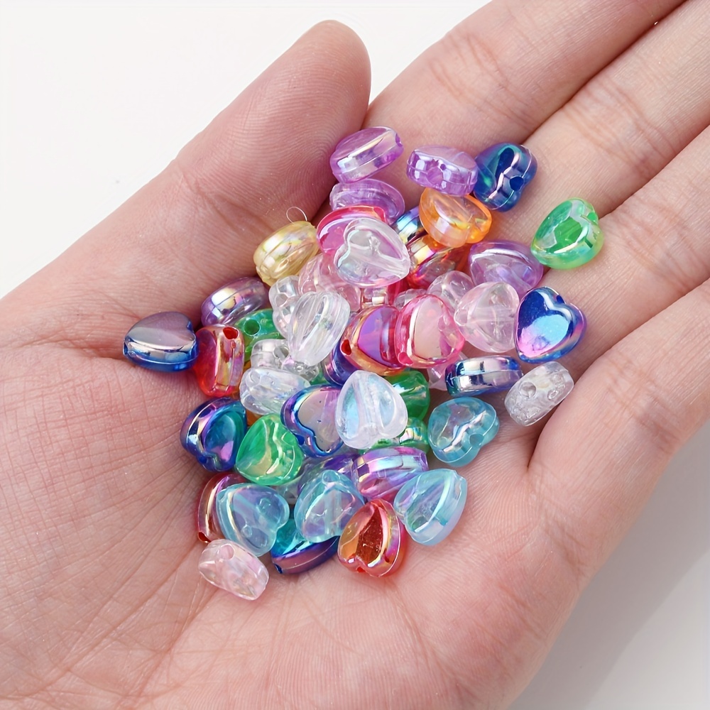 

100pcs/set Rainbow Acrylic Heart Beads Ab Color Plated Heart Beads, Multiple Color Acrylic Beads For Diy Bracelets, Necklaces, Earrings, Jewelry And Crafts Making