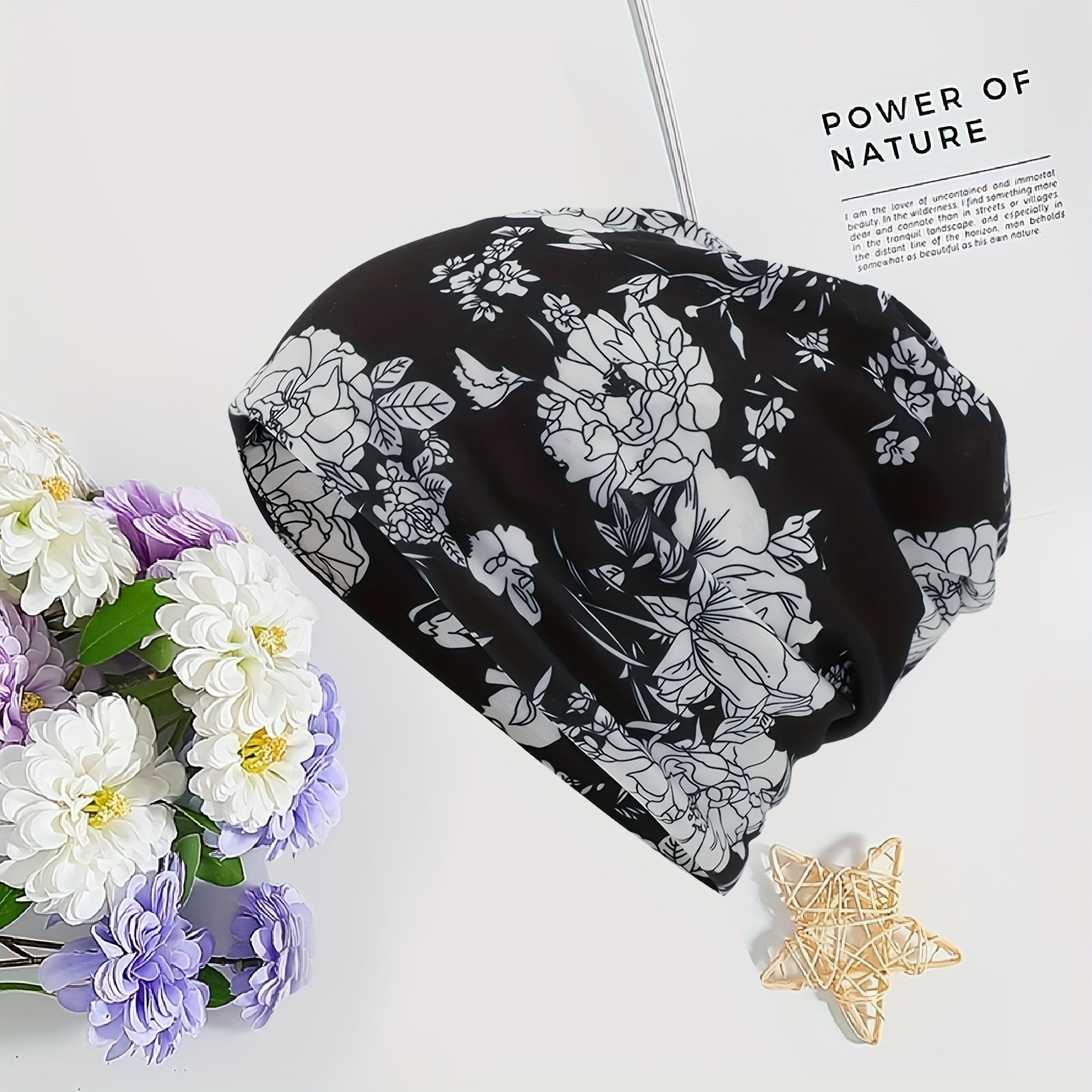 TEMU 1pc Bohemian Floral Print Elastic Knit Beanie Hat - Soft Stretchy Polyester, Machine Washable, Vibrant Mixed Colors For Outdoor Sports & Casual