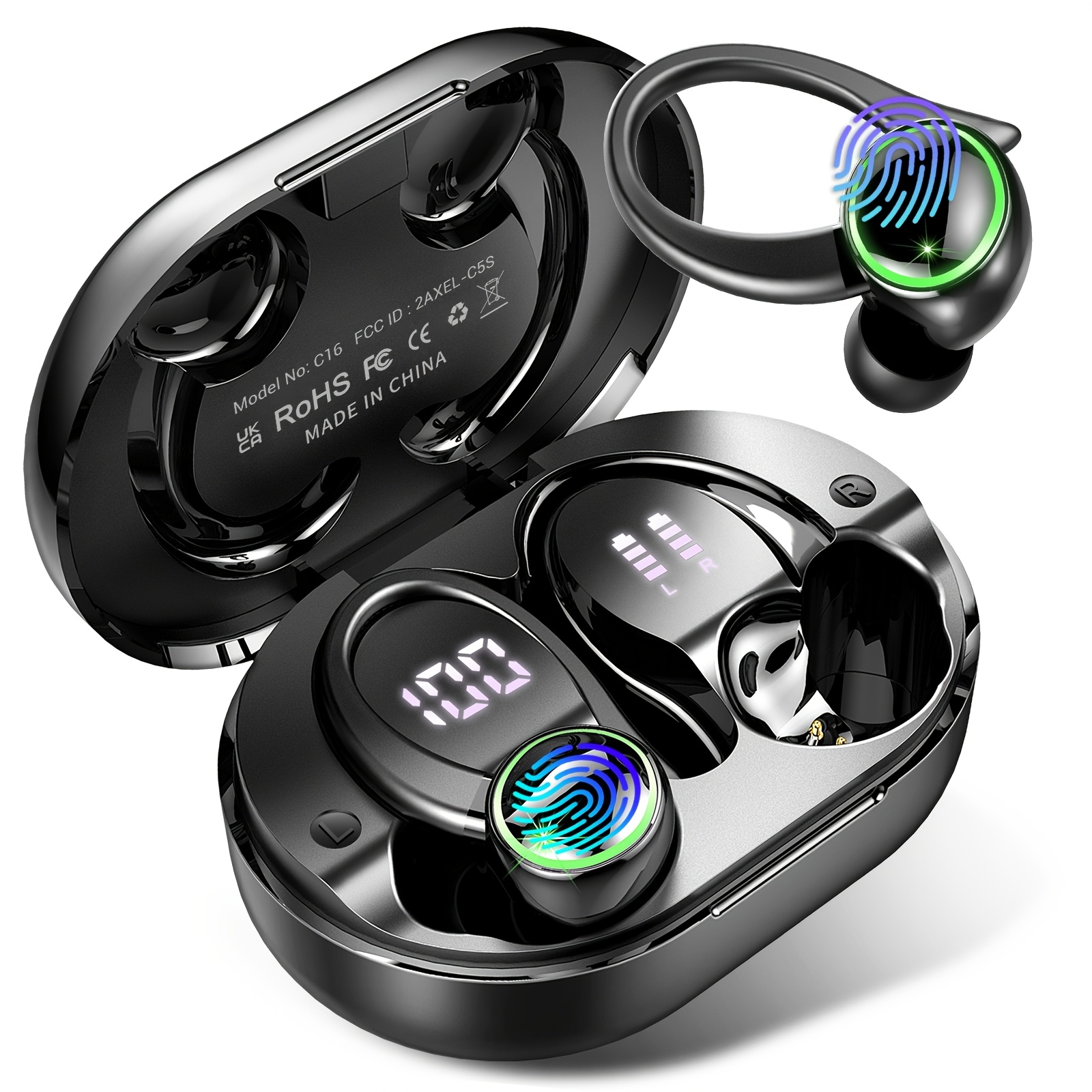 New Wireless Earphones For Running, Pure Wireless Earphones With Ear Hooks, Ear Hook Earphones With Dual Led Displays, Noise Cancelling Earphones With Built-in Microphones, Christmas Gifts