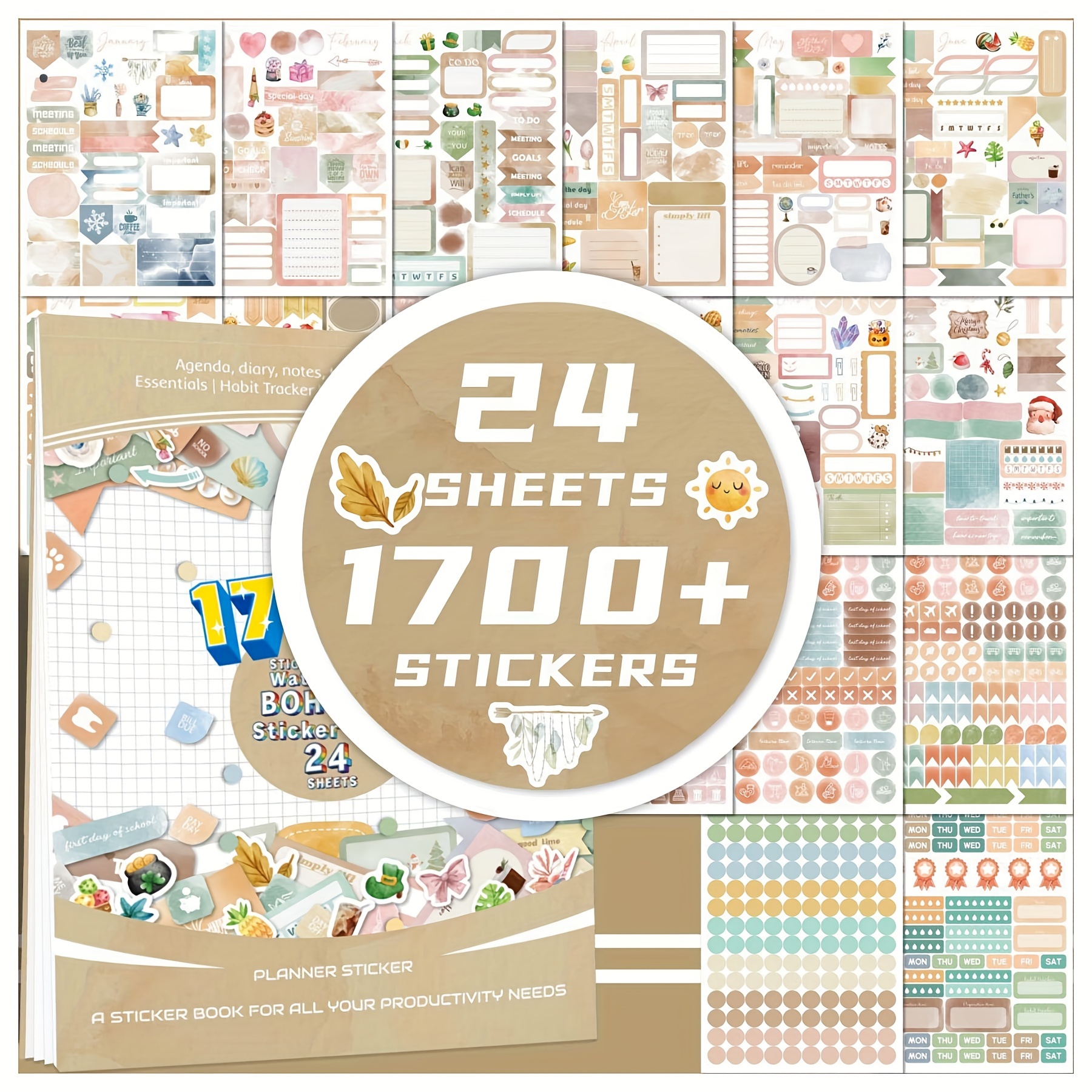 

1700+pcs Daily, Weekly And Monthly Planner Stickers, A Beautiful Bohemian Style Planner Sticker Book That Enhances Your Daily Calendar And Planner Journal For Fun Daily Office Planning