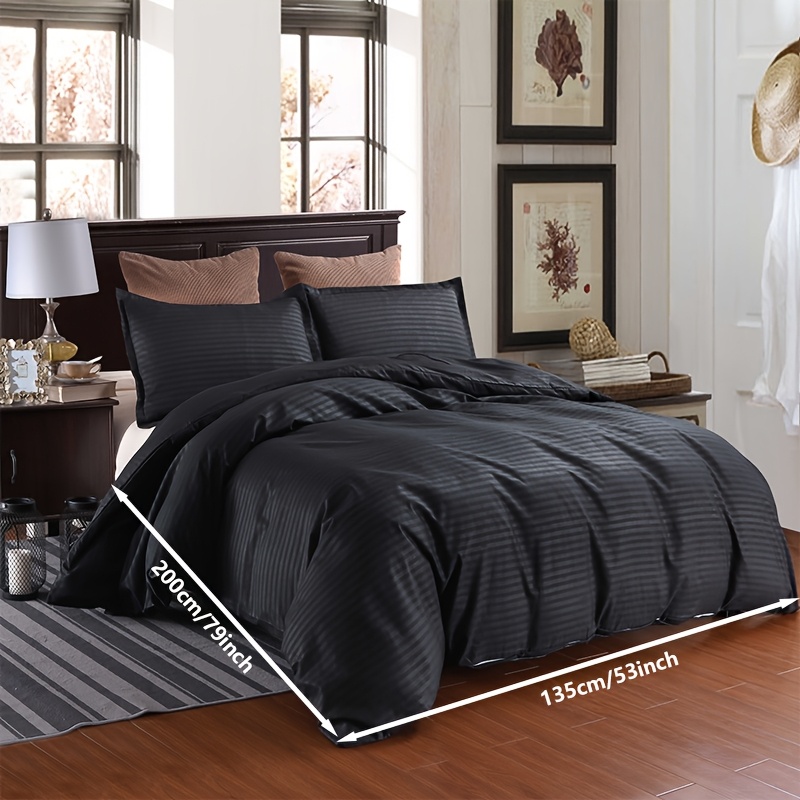 3pcs Satin Stripe Black Duvet Cover Set, 100% Polyester, , Breathable, Bedding, Machine Washable, Includes 1 Duvet Cover And 2 Pillowcases (no Insert) - 90gsm