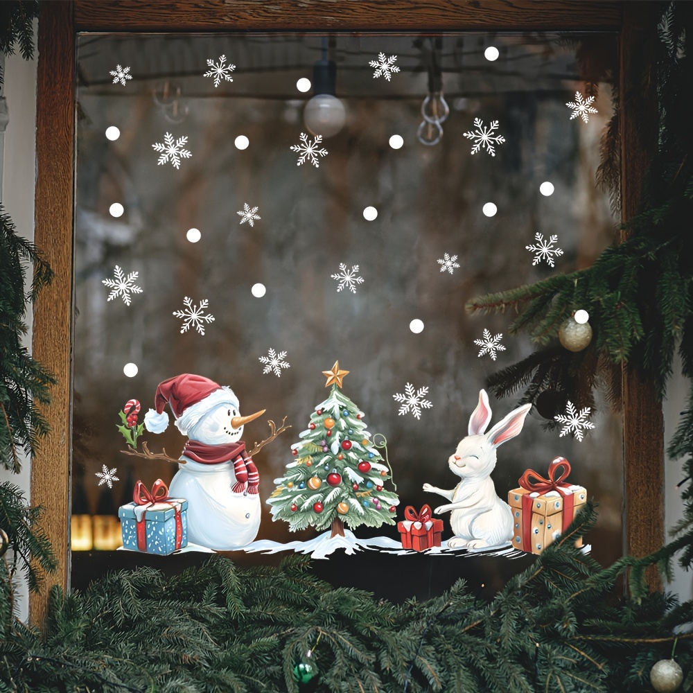 

Easy-install Christmas Snowman & Tree Glass Window Cling - Removable, Home Decor In Living Room, Bedroom, Entryway