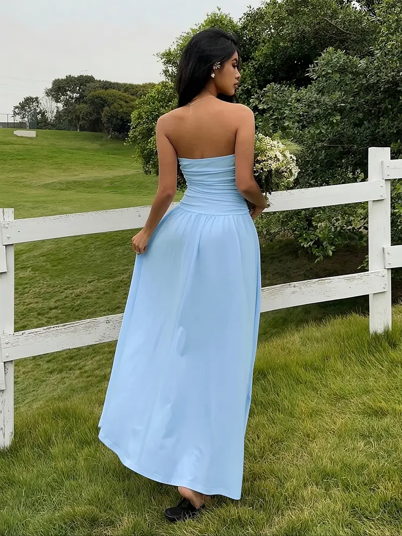 summer womens casual light blue maxi dress blue strapless - Temu Qatar summer womens casual light blue maxi dress blue strapless - Temu Qatar