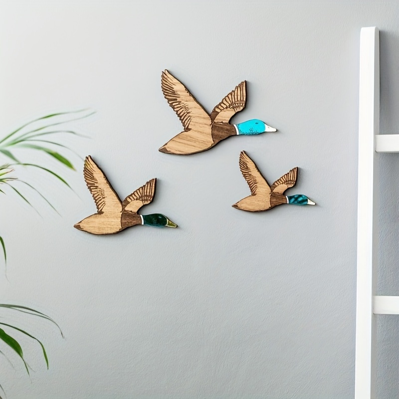 

3pcs Rustic Wooden Duck Wall Art With , Wood Carving Wall Decor For Room, Unique Wall Decor